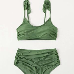 High waisted green bathing suit